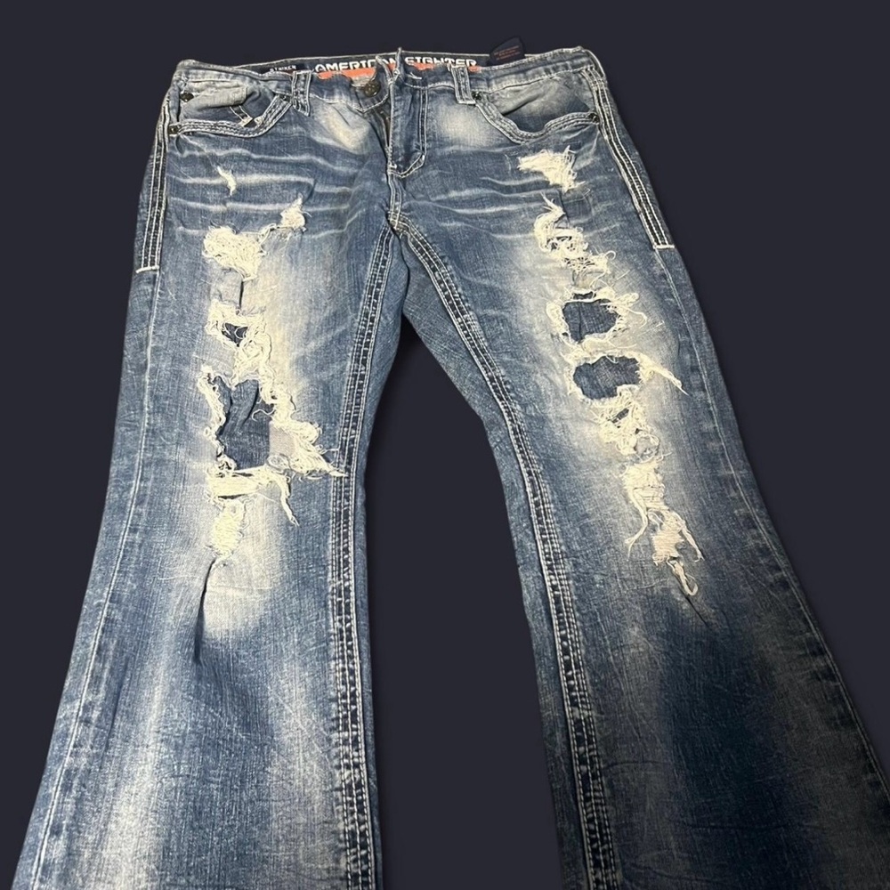 American Fighter Blue Relaxed Jeans with Distressed Details